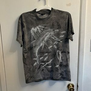 Gray Medium Dolphin Print T-shirt, 50% cotton 50% polyester, gently worn